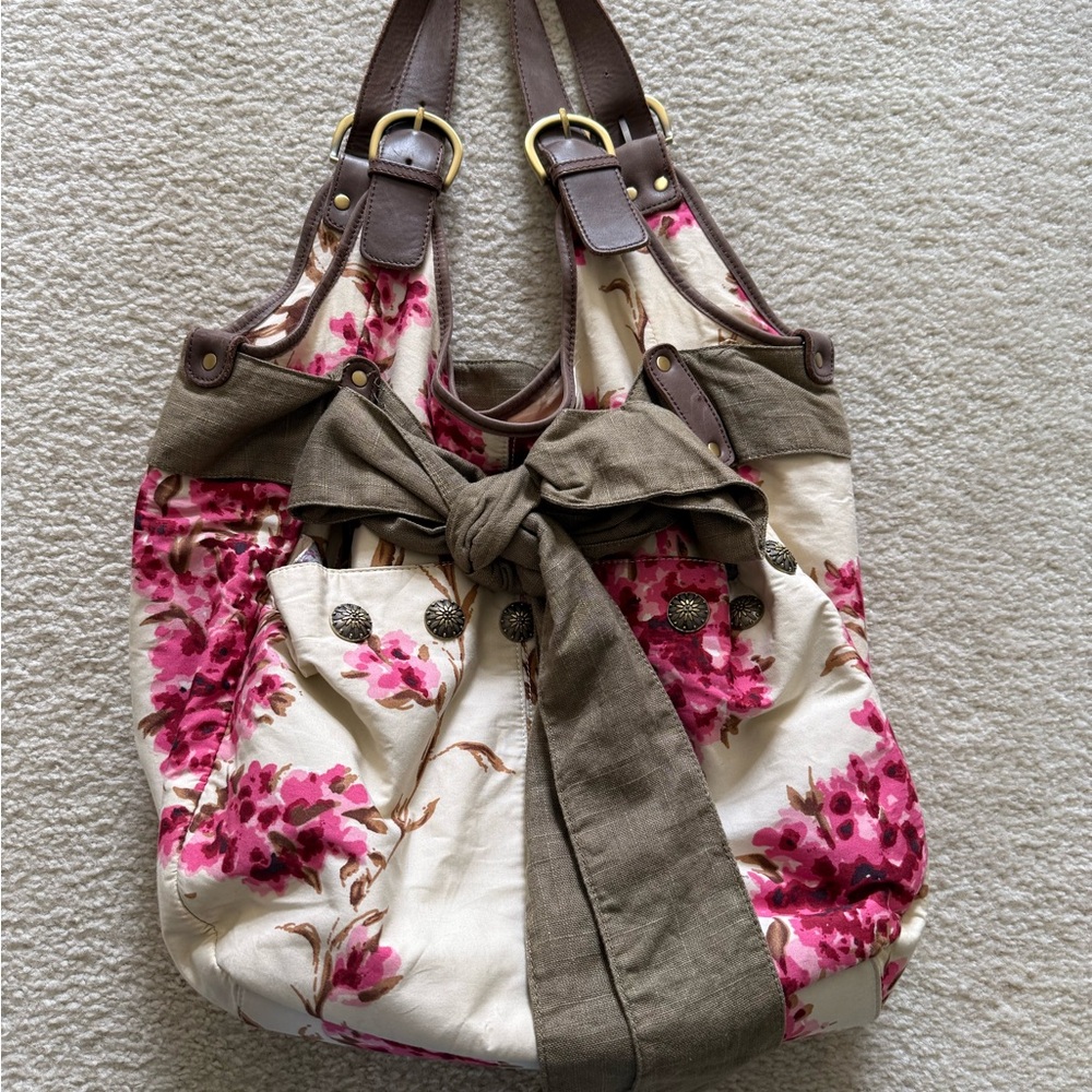Anthropologie Floral Pink and Brown Women's Bag